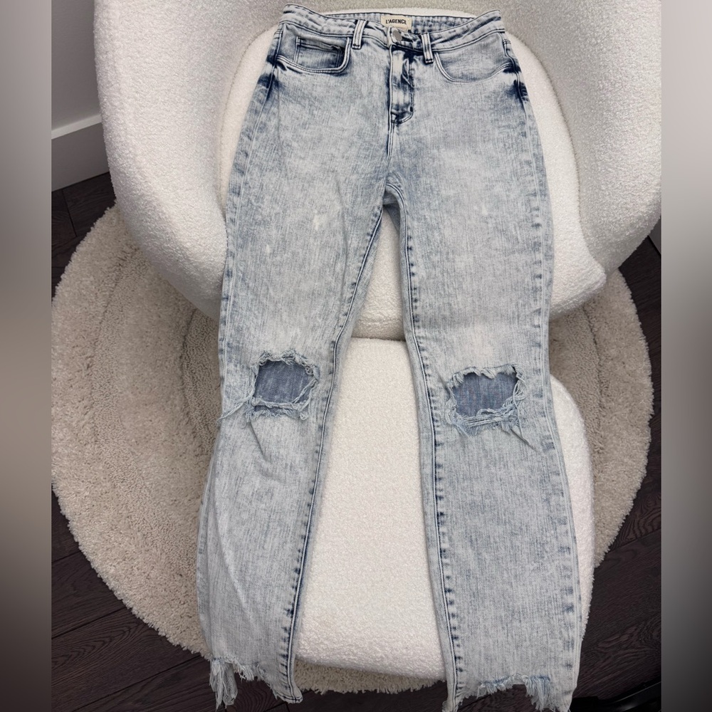 L'AGENCE Light Blue Distressed Skinny Jeans